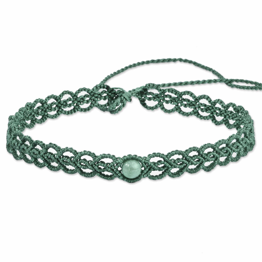 Jade Macrame Choker Necklace Handmade in Aqua Cotton Cords - Stylish Aqua
