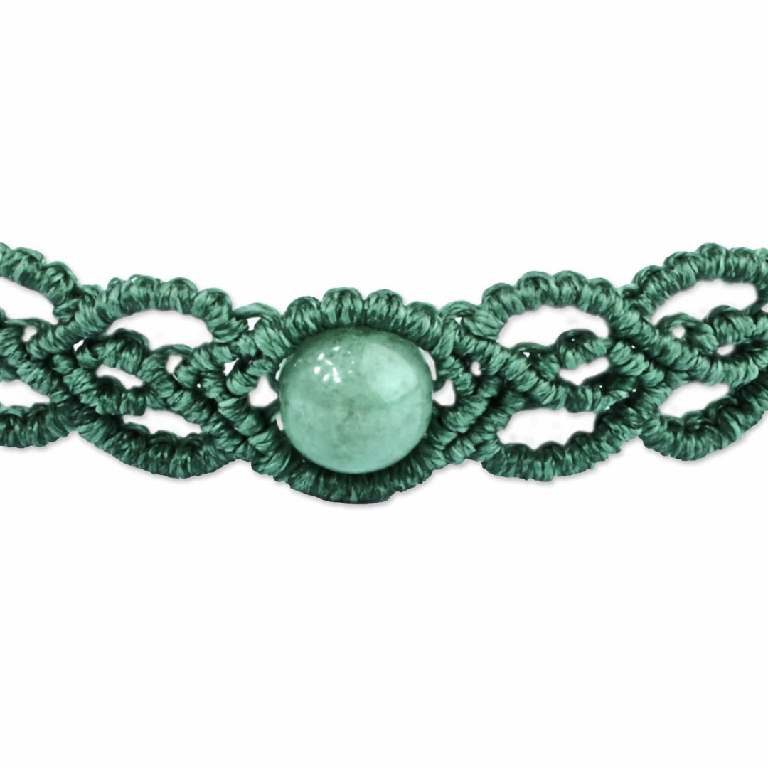 Jade Macrame Choker Necklace Handmade in Aqua Cotton Cords - Stylish Aqua