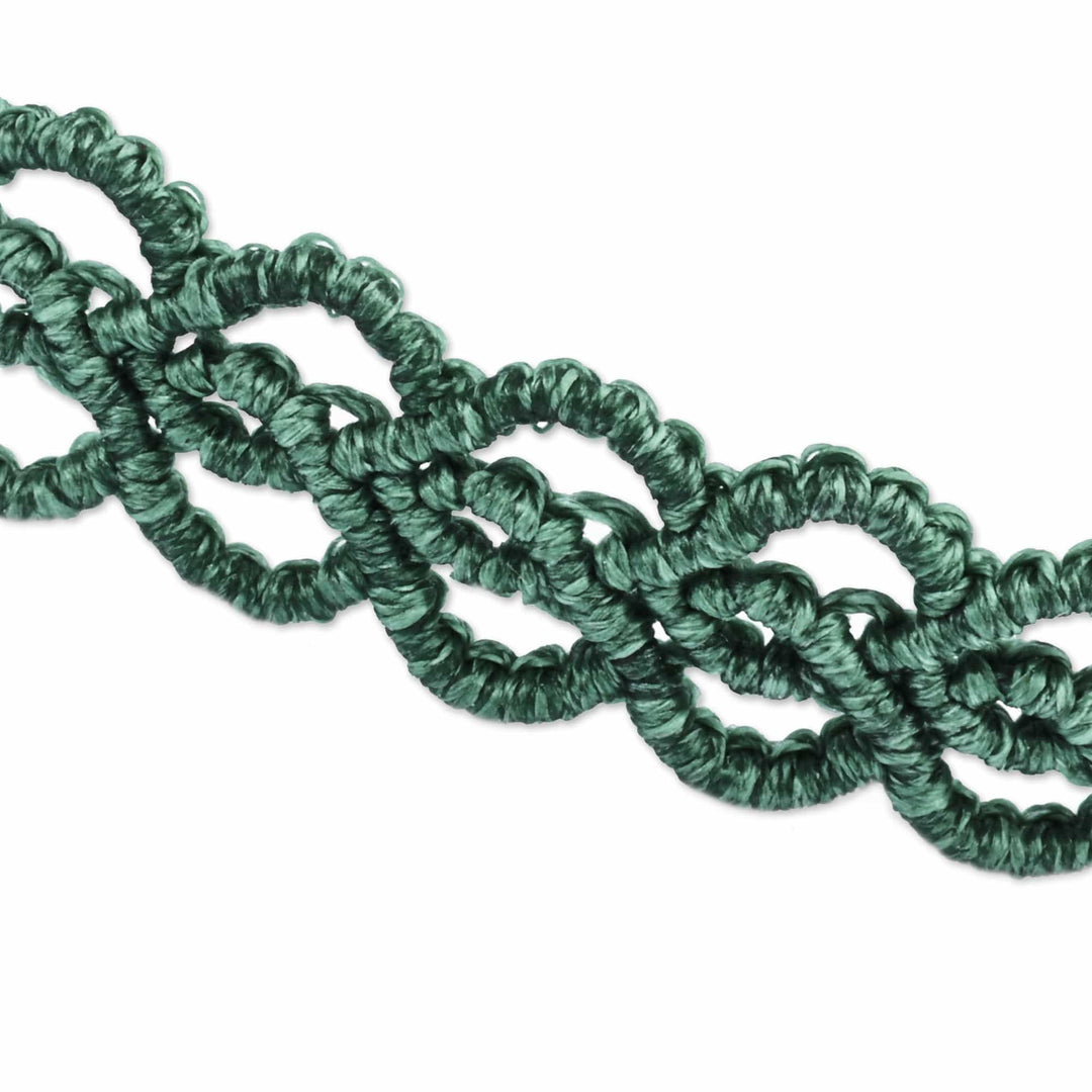 Jade Macrame Choker Necklace Handmade in Aqua Cotton Cords - Stylish Aqua