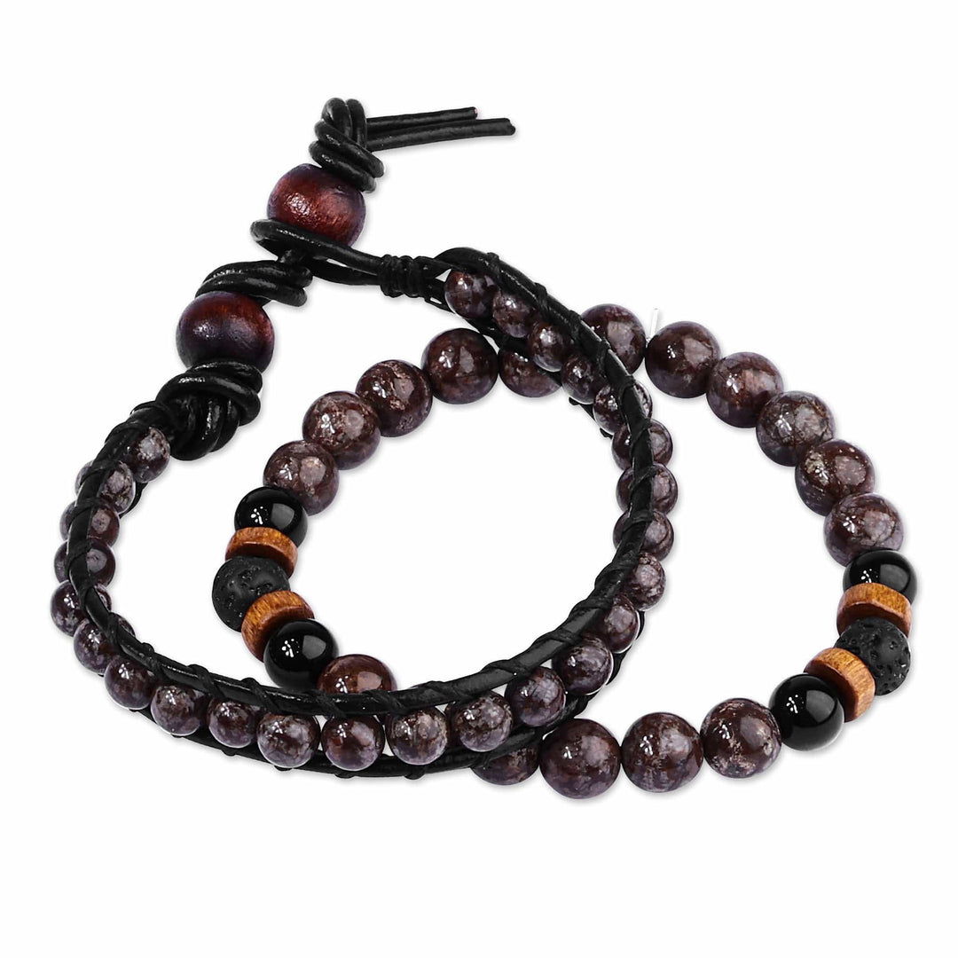 Men's Natural Obsidian and Agate Bracelets (Set of 2) - Gallant Energies