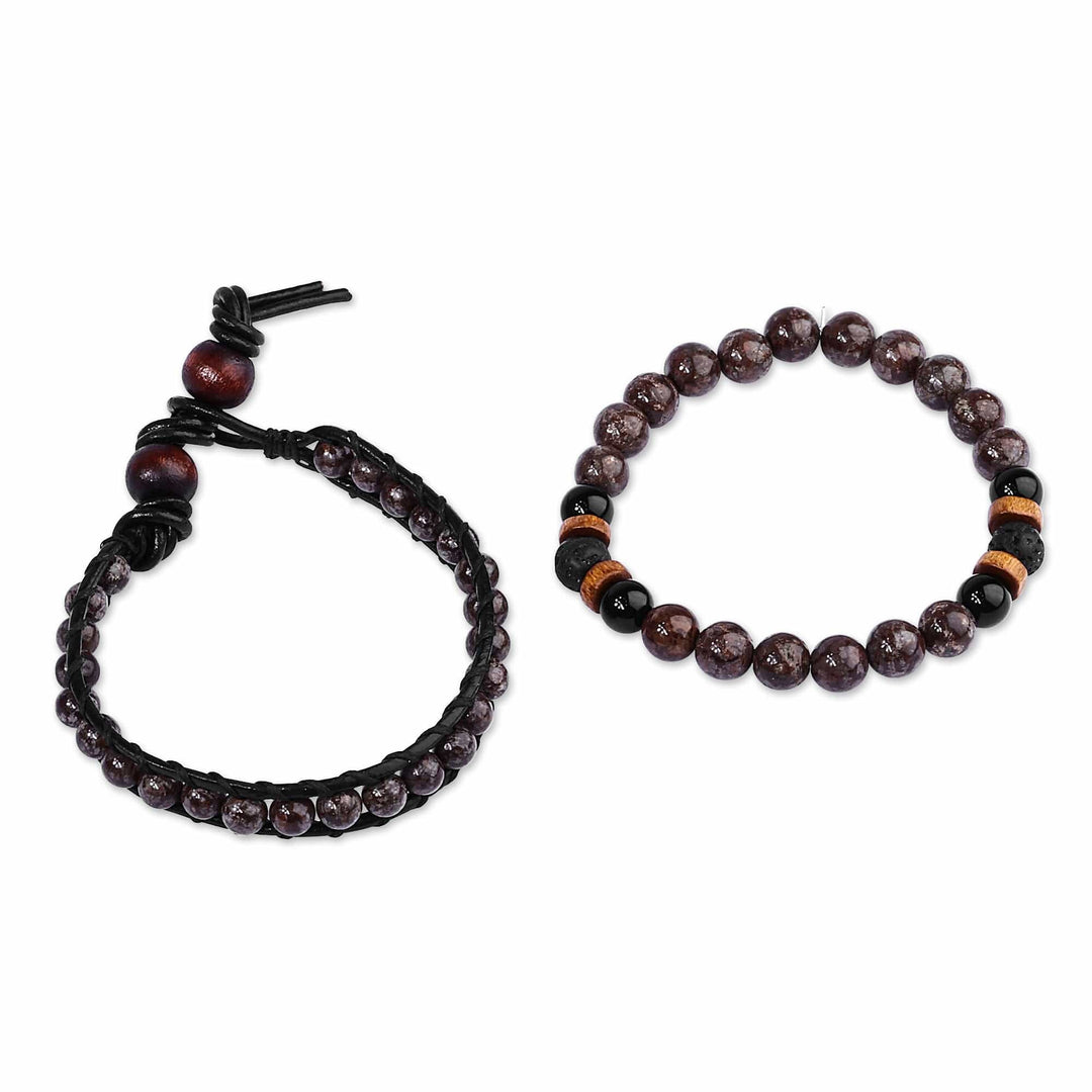 Men's Natural Obsidian and Agate Bracelets (Set of 2) - Gallant Energies