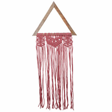 Handwoven Triangle Pink Macrame Cotton Wall Hanging - Triangle of Compassion