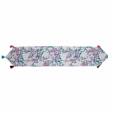 Handcrafted Floral Cotton Table Runner in Pink and Blue Hues - Delicious Blooms
