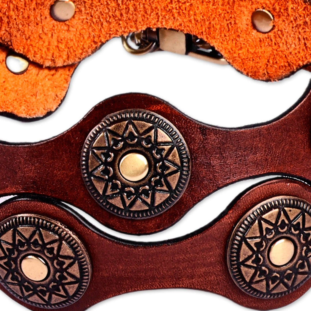 Antiqued Finished Metal and Brown Leather Belt from Armenia - Magnificence Cores