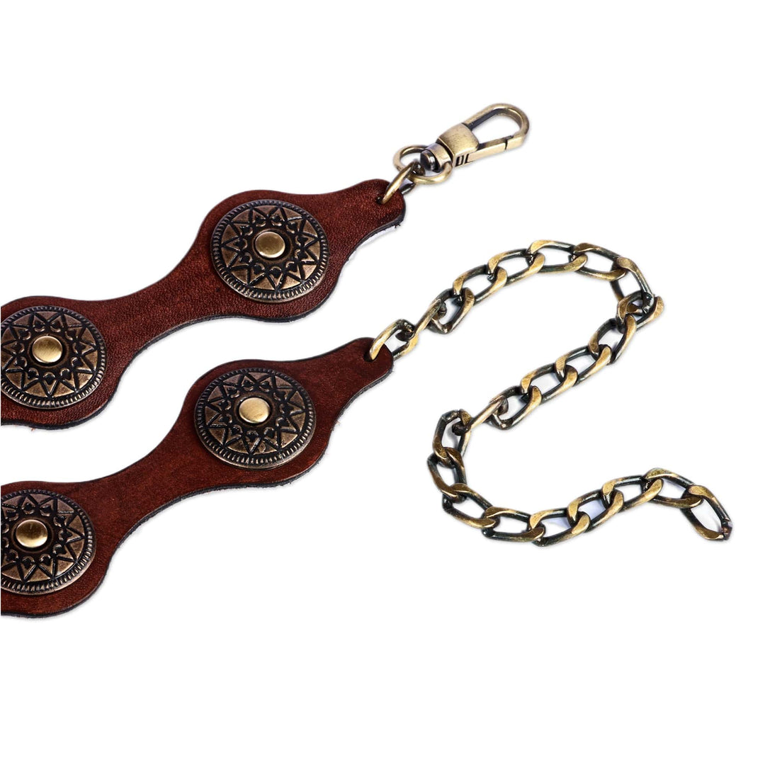 Antiqued Finished Metal and Brown Leather Belt from Armenia - Magnificence Cores
