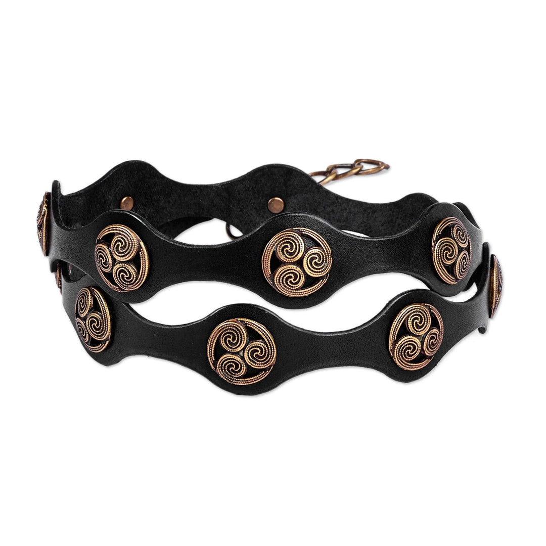 Black Leather Belt with Antiqued Finished Metal Accents - Enigmatic Spirits