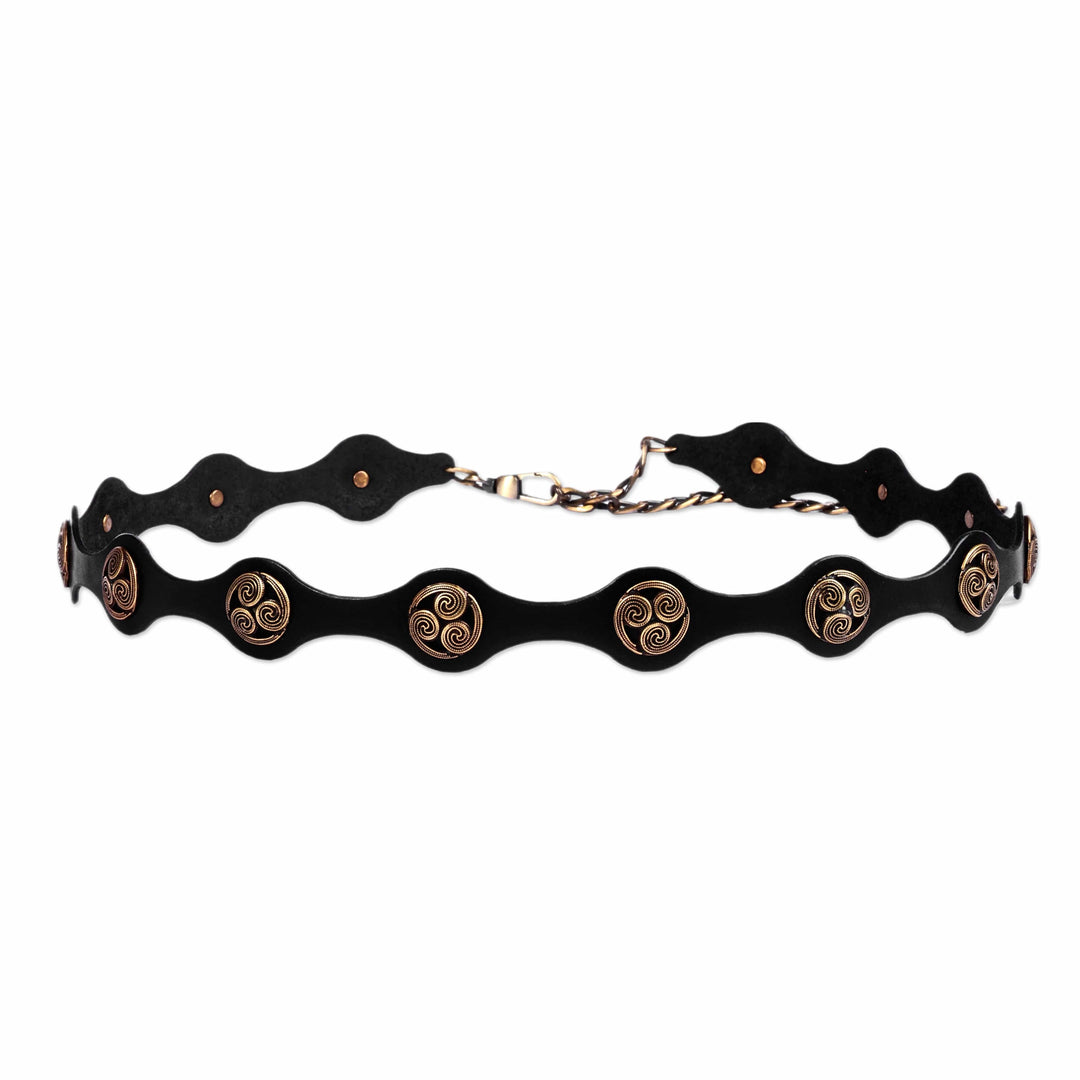 Black Leather Belt with Antiqued Finished Metal Accents - Enigmatic Spirits