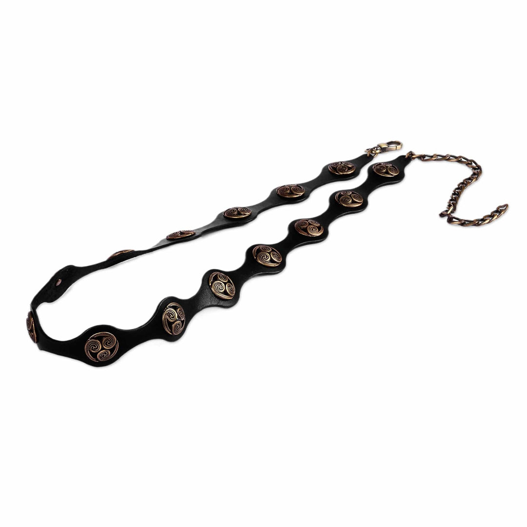 Black Leather Belt with Antiqued Finished Metal Accents - Enigmatic Spirits