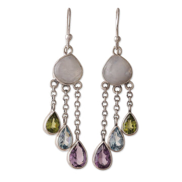 Five-Carat Multi-Gemstone Chandelier Earrings from India - Jewel Palace