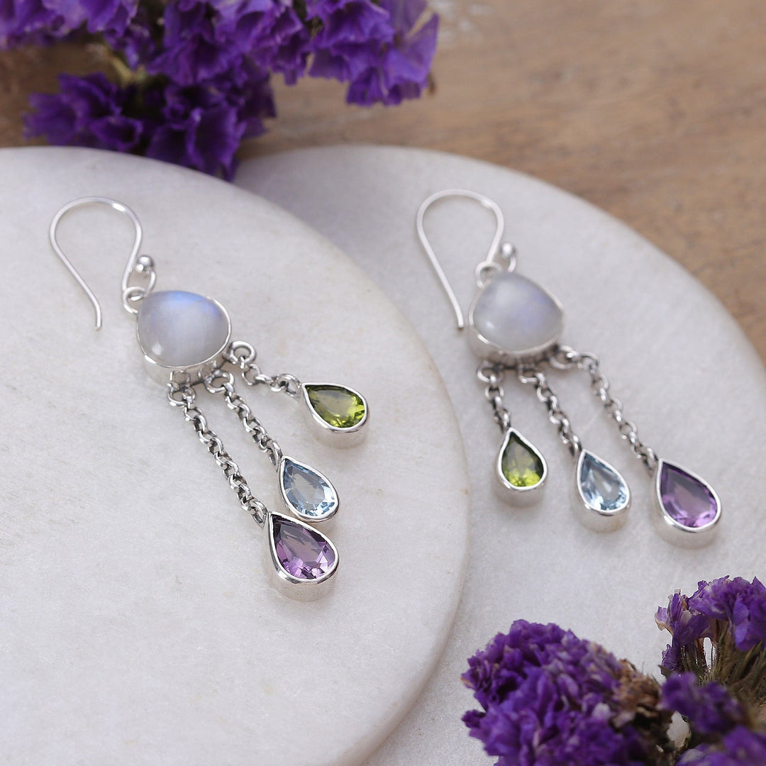 Five-Carat Multi-Gemstone Chandelier Earrings from India - Jewel Palace