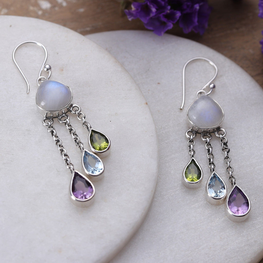 Five-Carat Multi-Gemstone Chandelier Earrings from India - Jewel Palace