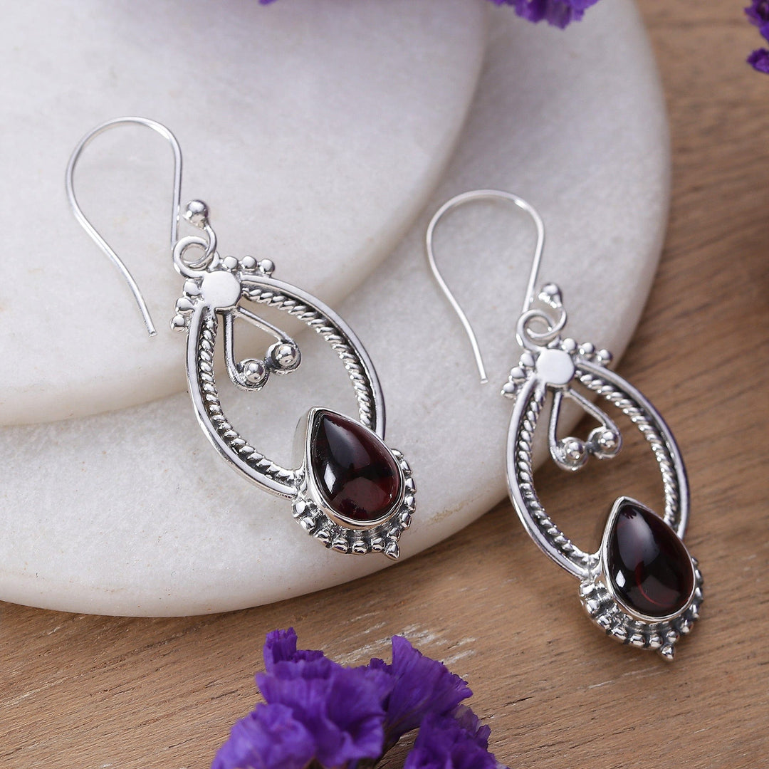 Vintage Garnet Sterling popular Silver Earrings