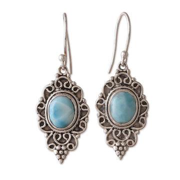 Polished Classic Natural Larimar Dangle Earrings from India - Classic Heaven