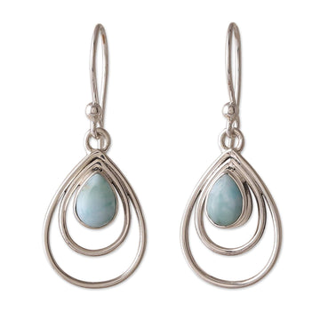 Polished Drop-Shaped Natural Larimar Dangle Earrings - Healing Drops