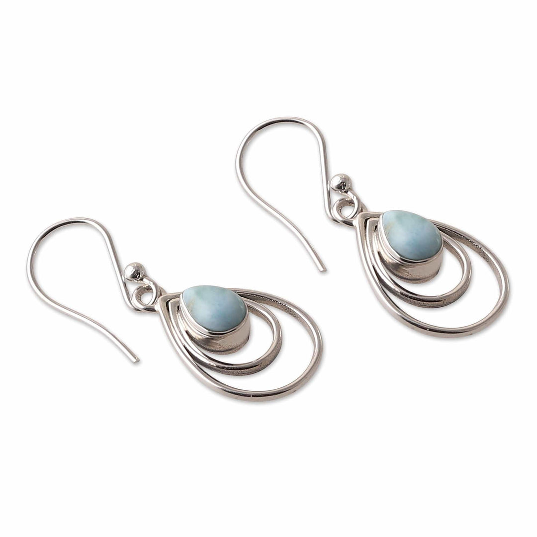Polished Drop-Shaped Natural Larimar Dangle Earrings - Healing Drops