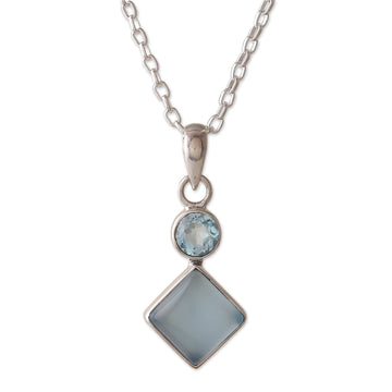 Blue-Toned Chalcedony and Blue Topaz Pendant Necklace - Diamond Portal