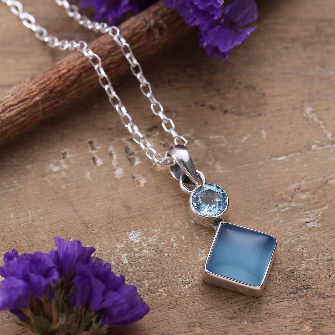 Blue-Toned Chalcedony and Blue Topaz Pendant Necklace - Diamond Portal