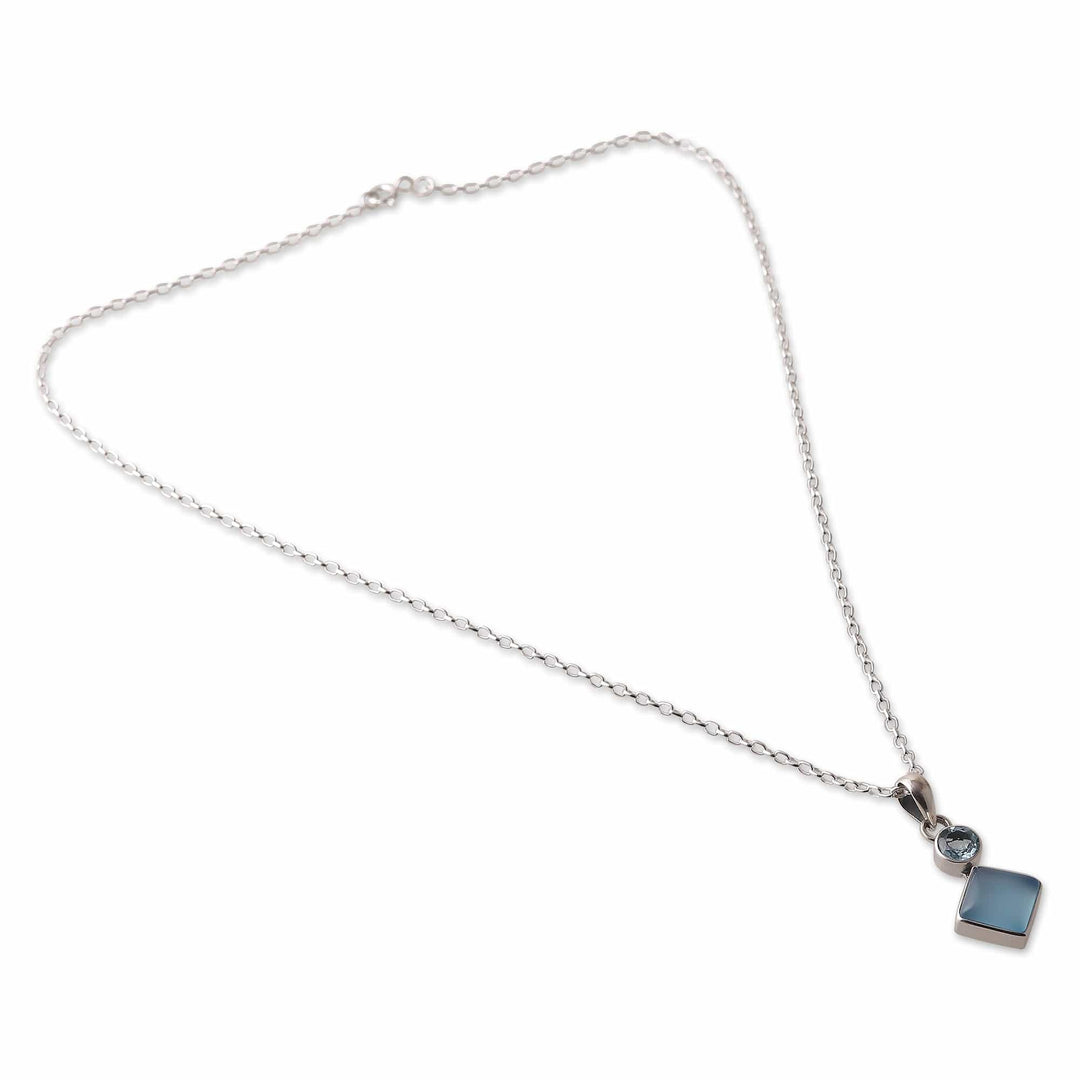 Blue-Toned Chalcedony and Blue Topaz Pendant Necklace - Diamond Portal
