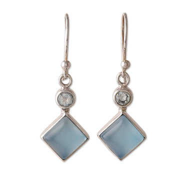 Blue-Toned Chalcedony and Blue Topaz Dangle Earrings - Diamond Portal