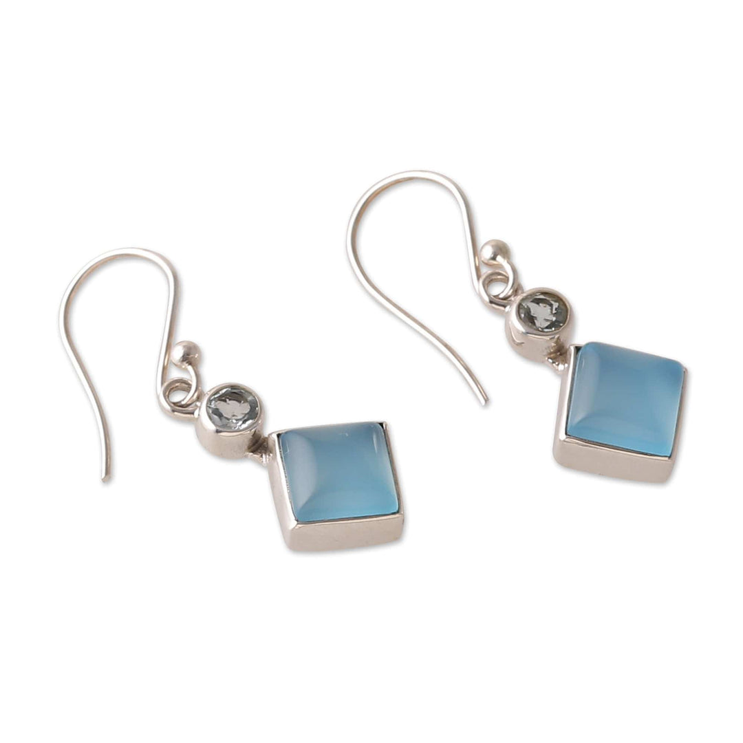 Blue-Toned Chalcedony and Blue Topaz Dangle Earrings - Diamond Portal