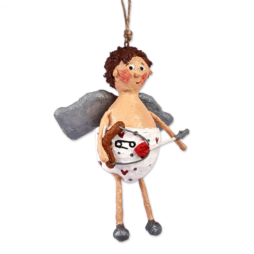 Hand-Painted Whimsical Papier Mache Love Cherub Ornament - Amur