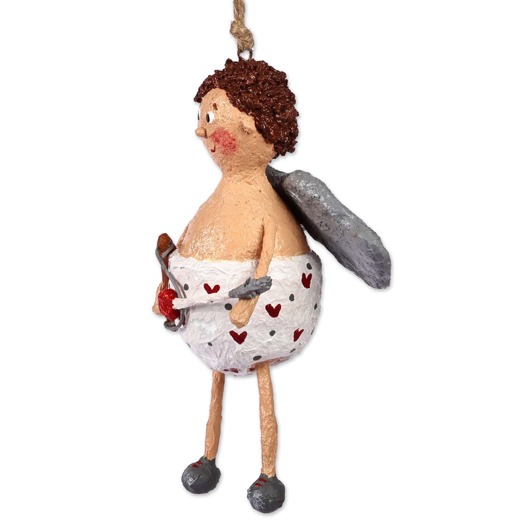 Hand-Painted Whimsical Papier Mache Love Cherub Ornament - Amur