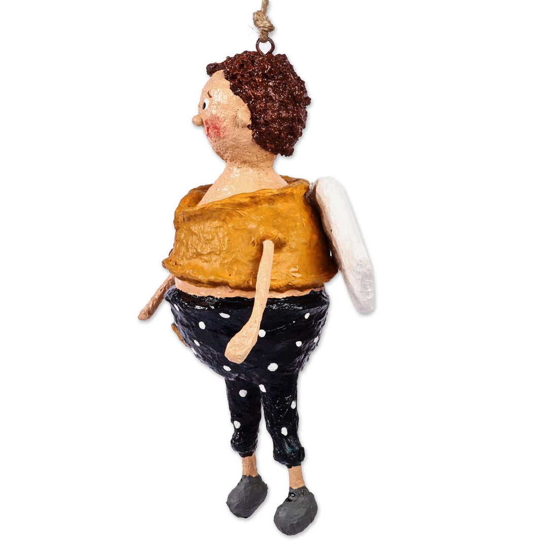 Hand-Painted Whimsical Papier Mache Flying Kid Ornament - Angelo