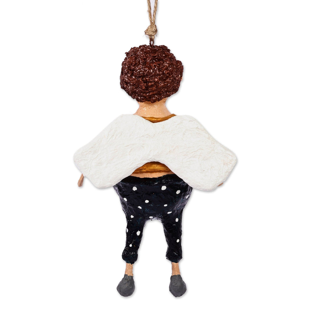Hand-Painted Whimsical Papier Mache Flying Kid Ornament - Angelo