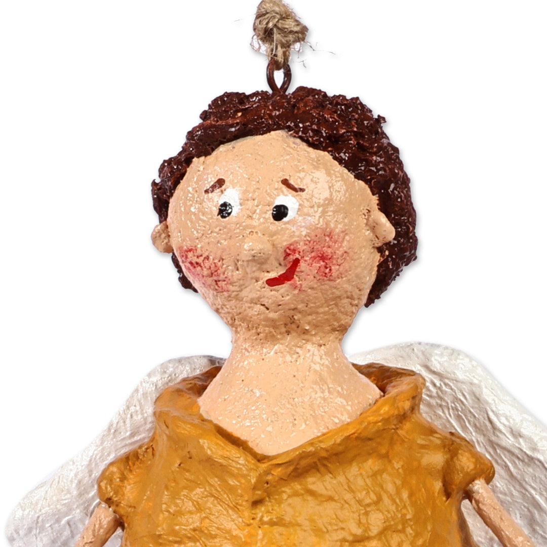 Hand-Painted Whimsical Papier Mache Flying Kid Ornament - Angelo
