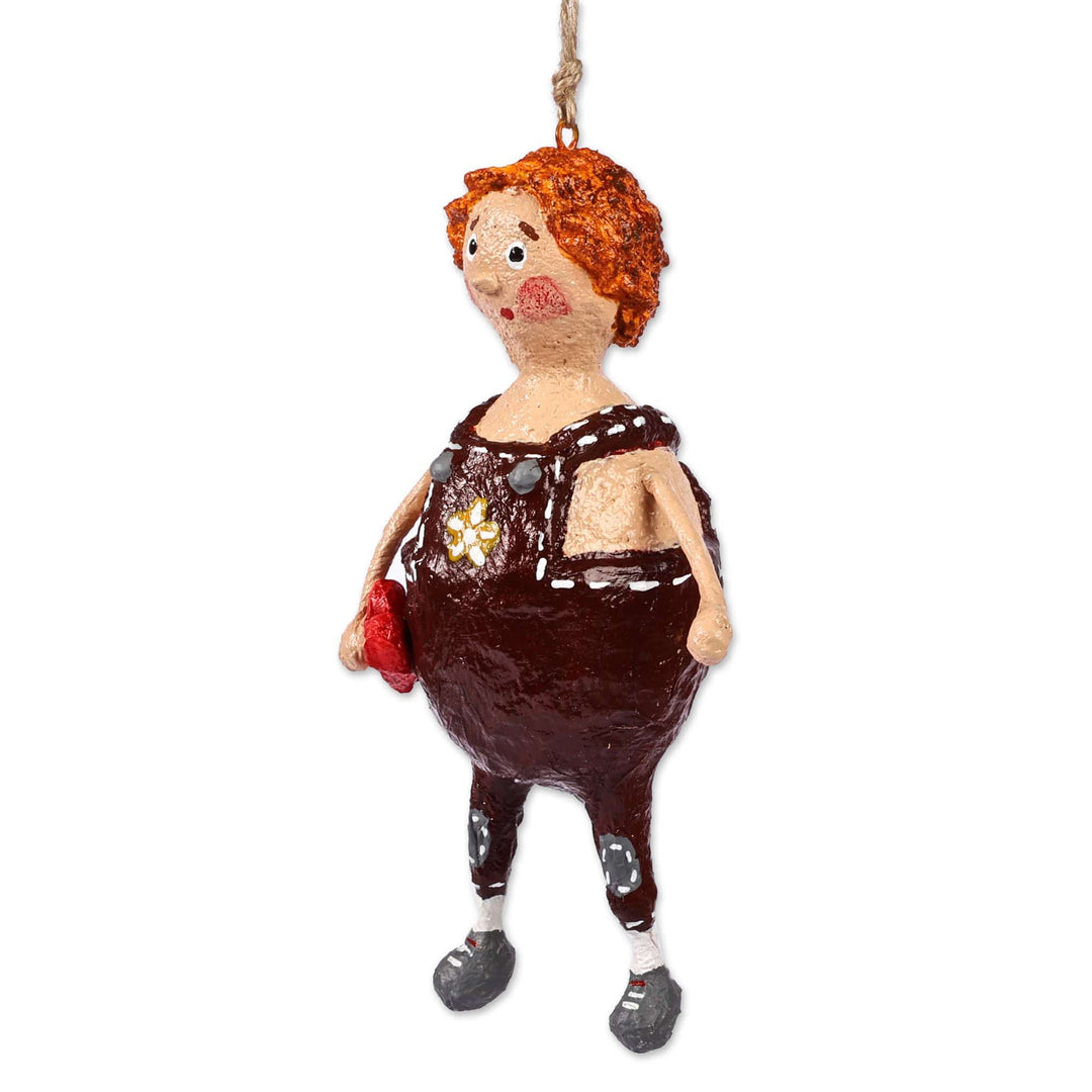 Hand-Painted Whimsical Papier Mache In-Love-Kid Ornament - George