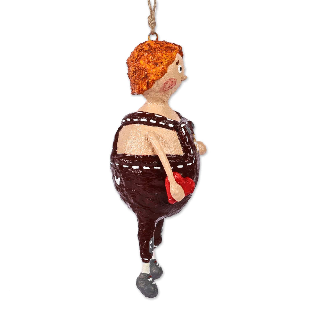 Hand-Painted Whimsical Papier Mache In-Love-Kid Ornament - George