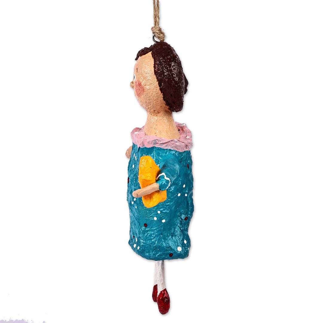 Hand-Painted Wish Star-Themed Papier Mache Ornament in Blue - Anna