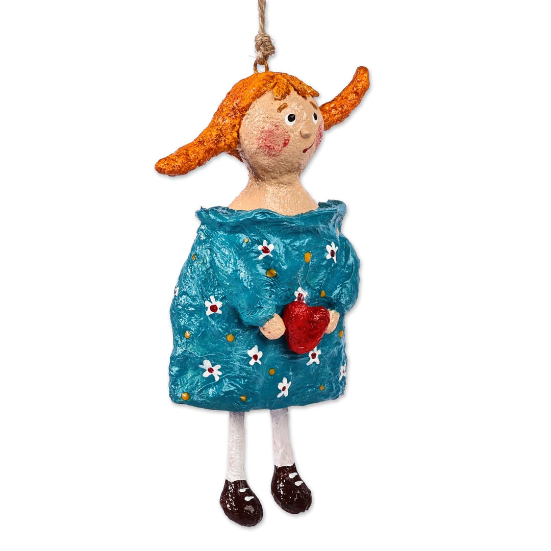 Hand-Painted Romantic Papier Mache In-Love-Girl Ornament - Bea