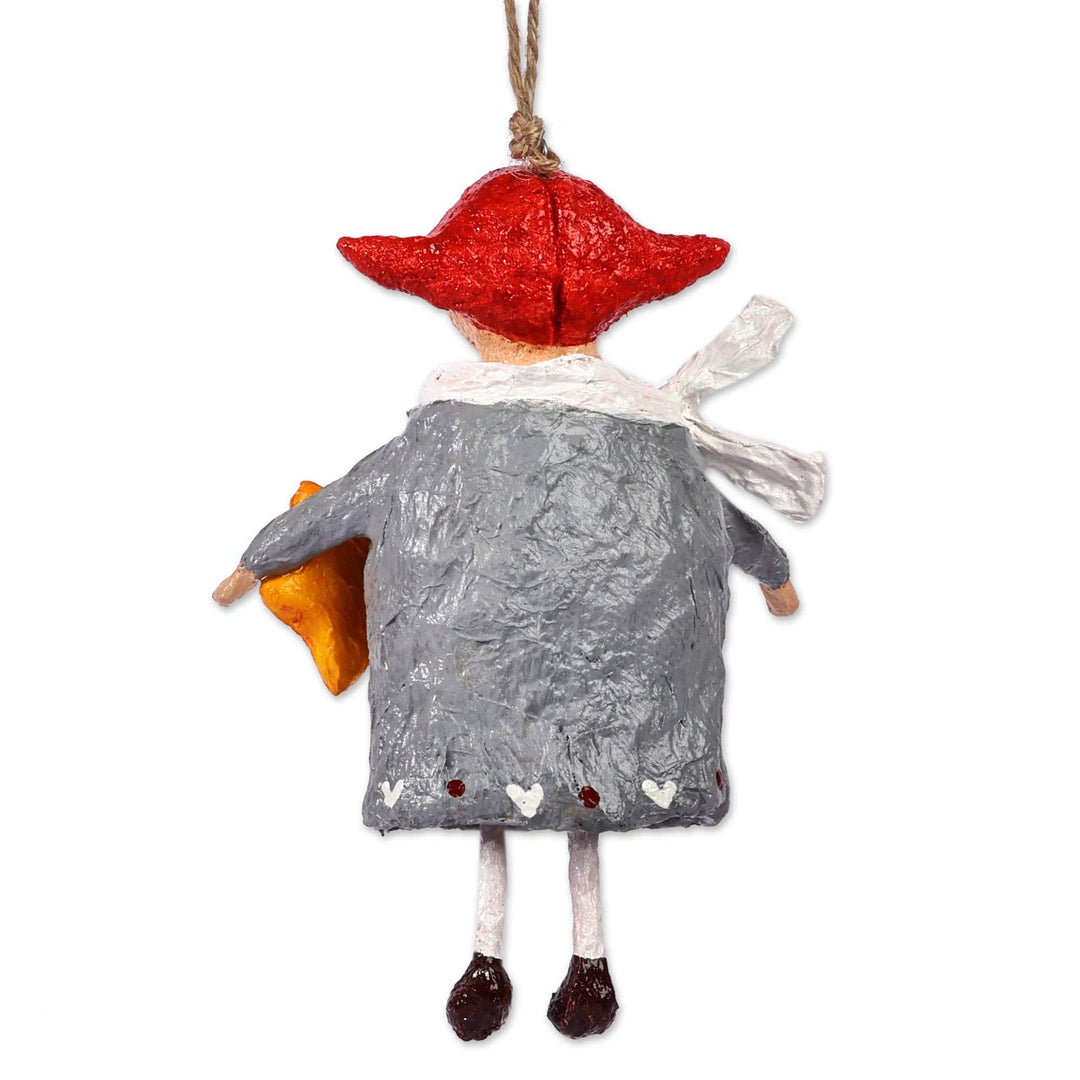 Hand-Painted Wish Star-Themed Papier Mache Ornament in Grey - Veronika