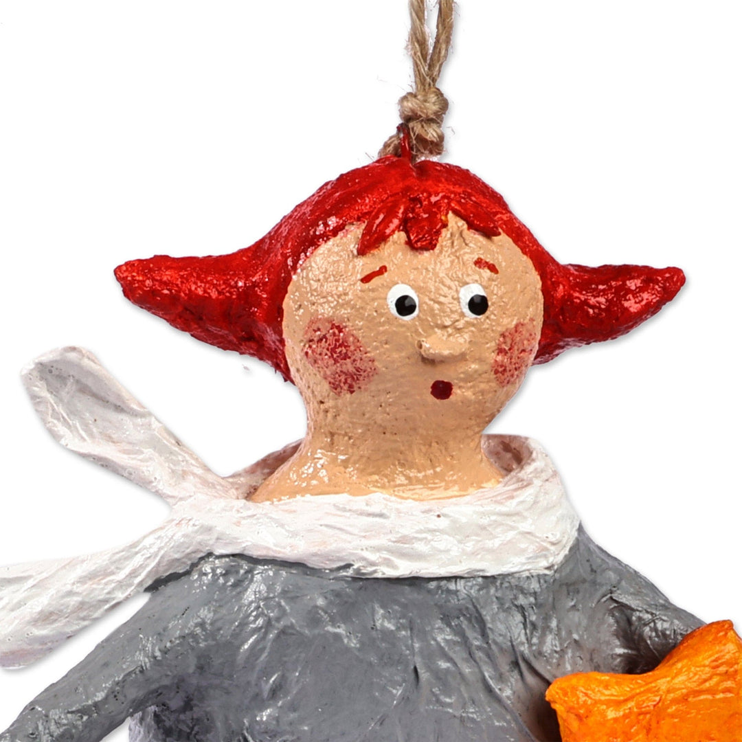 Hand-Painted Wish Star-Themed Papier Mache Ornament in Grey - Veronika