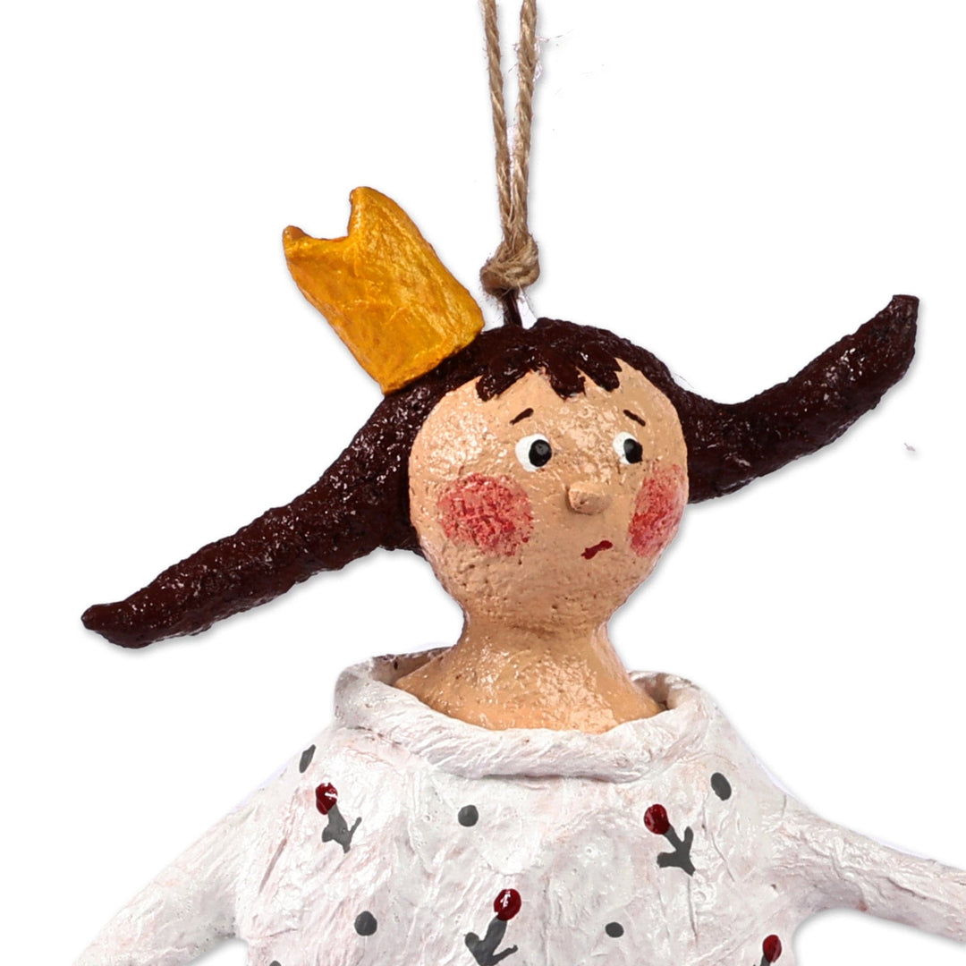 Hand-Painted Floral White and Red Papier Mache Ornament - Princess Caprice