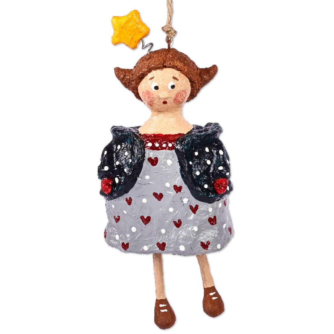 Painted Wish Star and Heart-Themed Papier Mache Ornament - Little Sophie