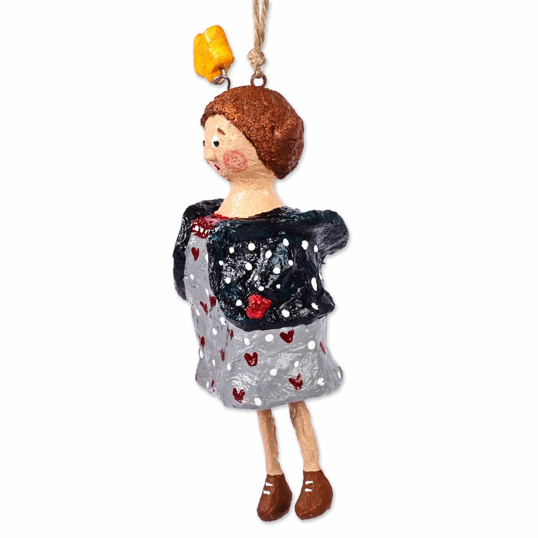 Painted Wish Star and Heart-Themed Papier Mache Ornament - Little Sophie