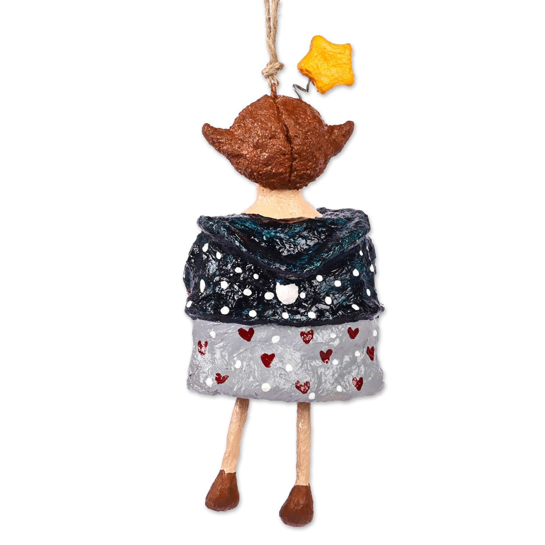 Painted Wish Star and Heart-Themed Papier Mache Ornament - Little Sophie