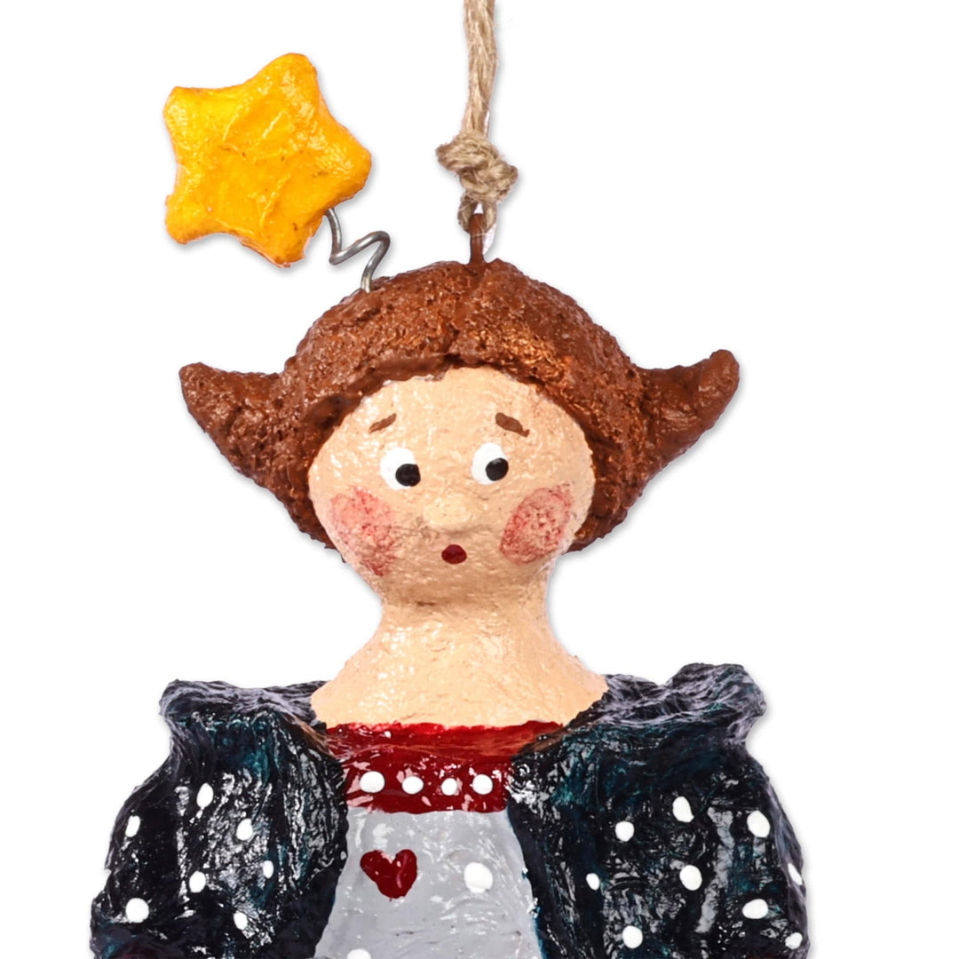 Painted Wish Star and Heart-Themed Papier Mache Ornament - Little Sophie