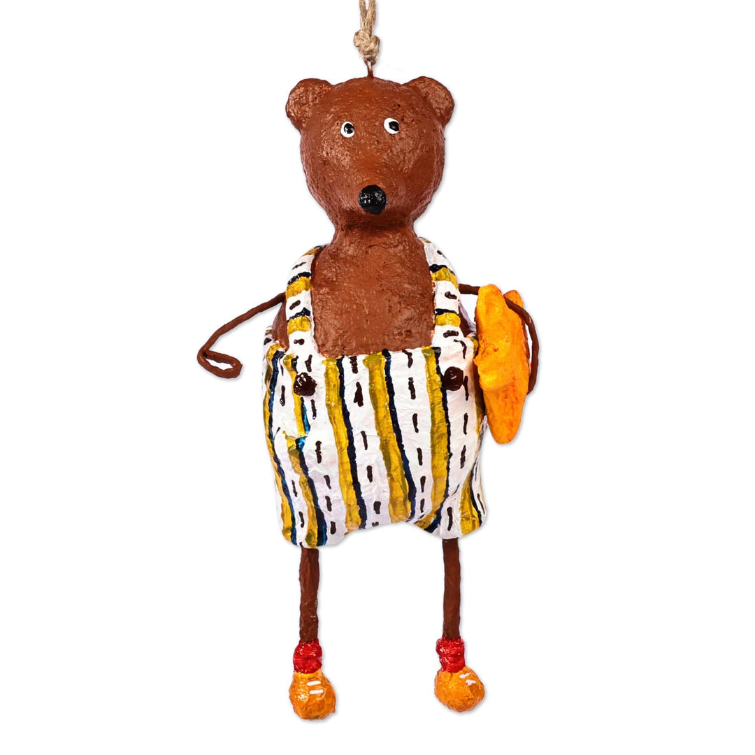 Hand-Painted Star-Themed Papier Mache Bear Ornament - Mister Bear