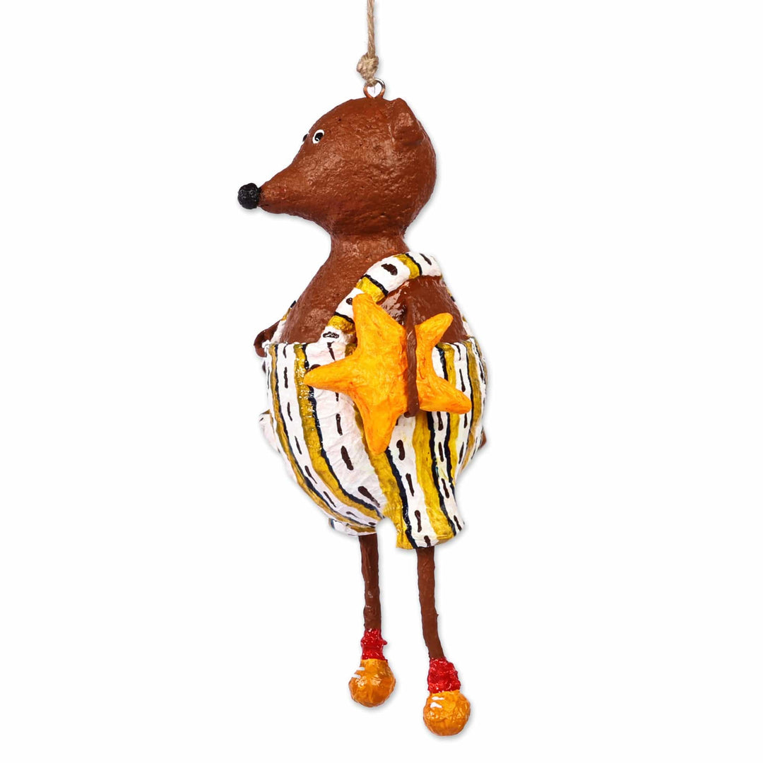 Hand-Painted Star-Themed Papier Mache Bear Ornament - Mister Bear
