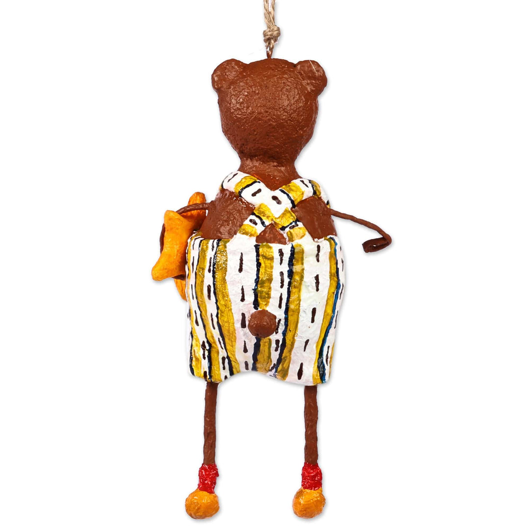 Hand-Painted Star-Themed Papier Mache Bear Ornament - Mister Bear