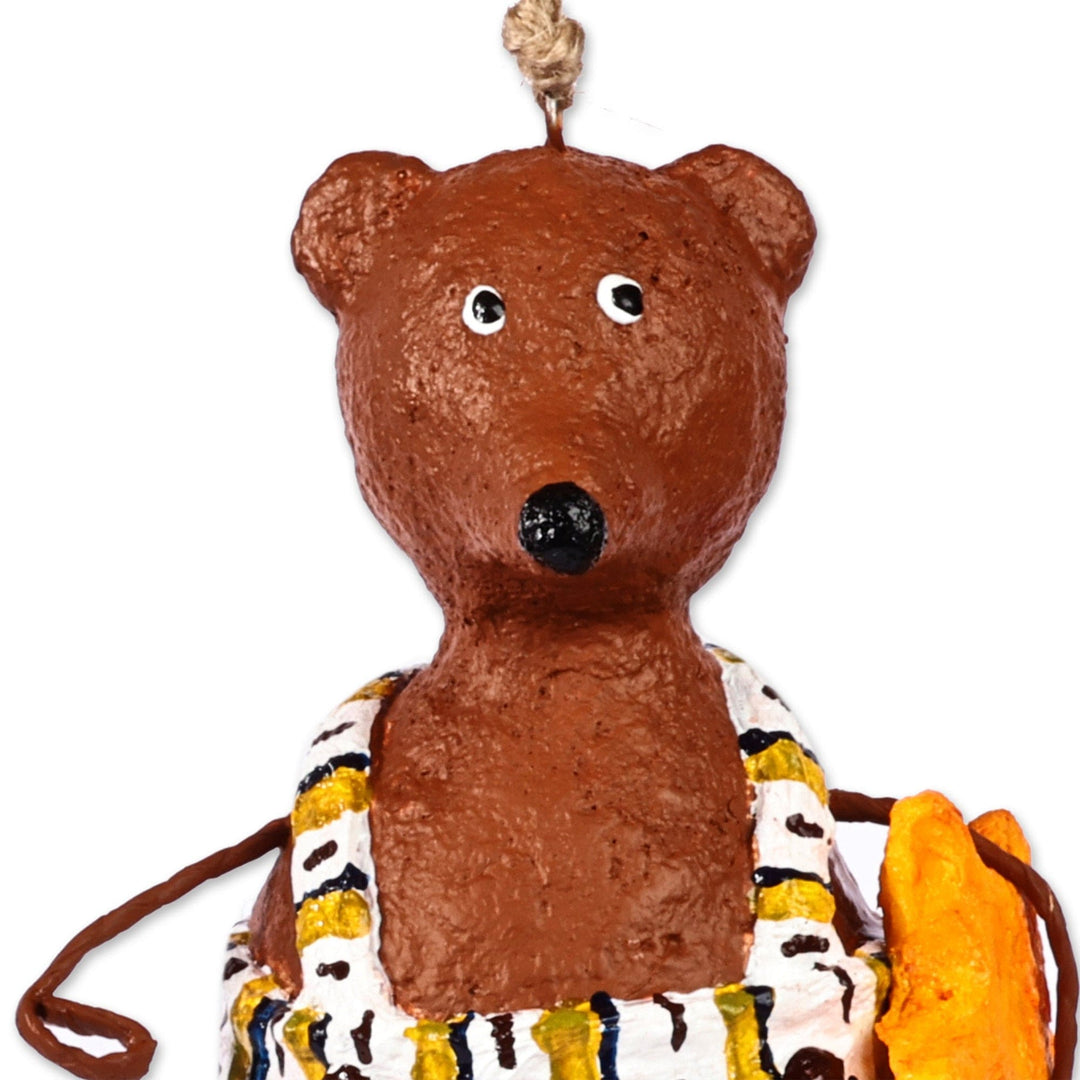Hand-Painted Star-Themed Papier Mache Bear Ornament - Mister Bear