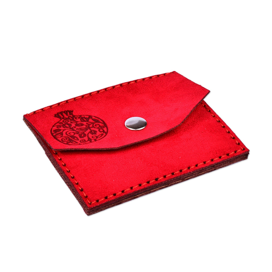 Pomegranate-Themed 100% Suede Card Holder in Red - Days of Passion