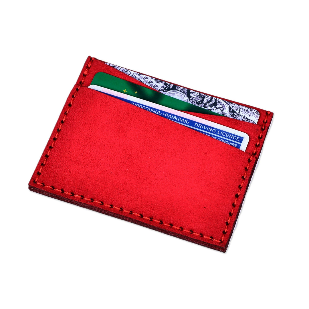 Pomegranate-Themed Red Suede Card Holder from Armenia - Romance Icon
