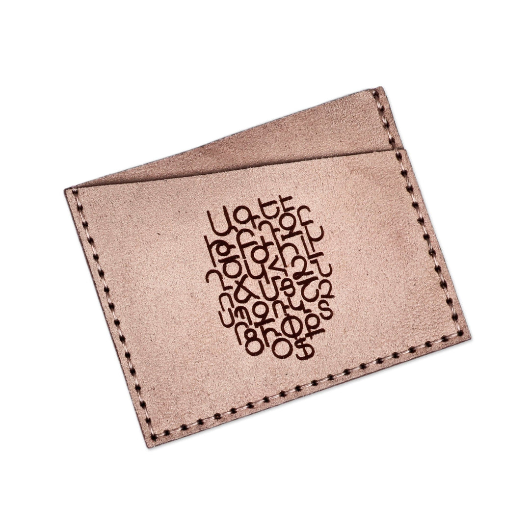 Armenian Alphabet-Themed Beige Suede Card Holder - Historic Icon