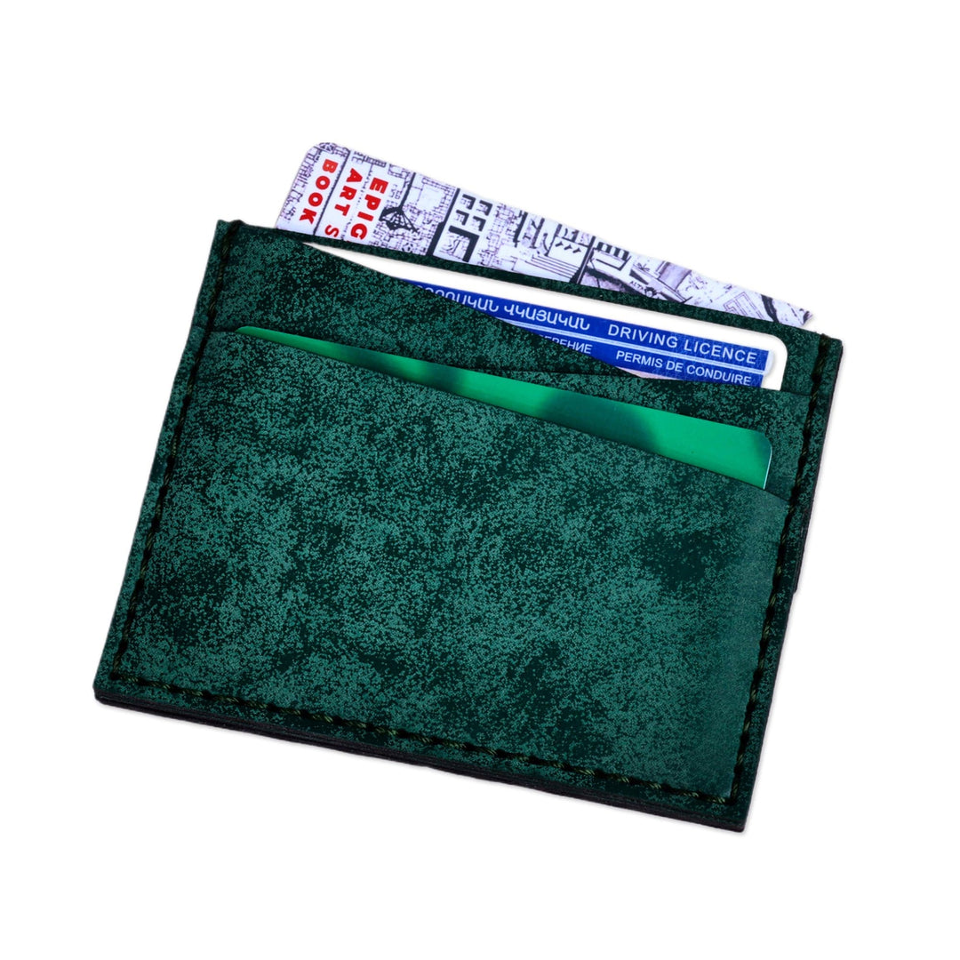 Green Suede Card Holder Accented with the Armenian Letter M - Days of Harmony