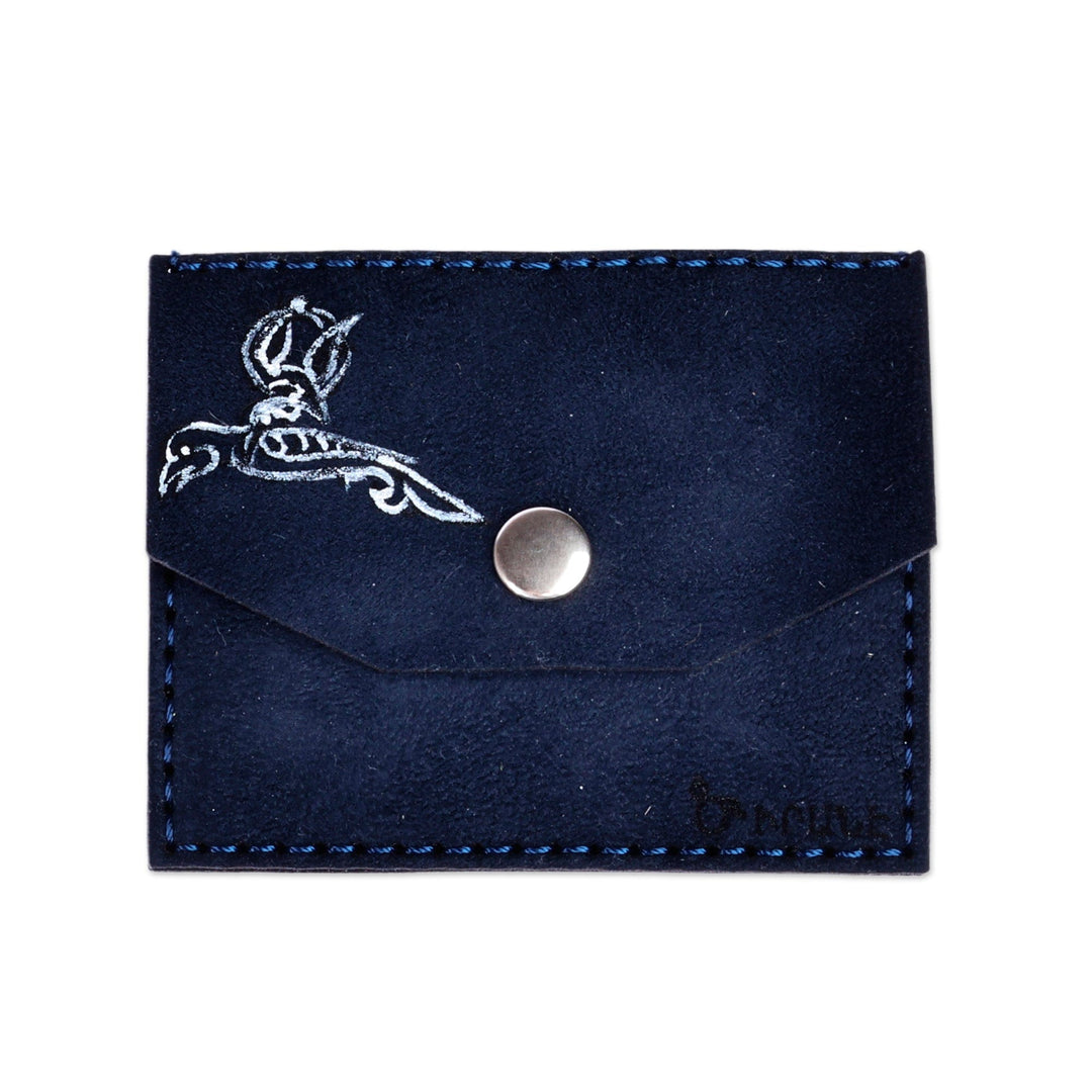 Navy Suede Card Holder Accented with an Armenian Bird Letter - Days of Enchantment