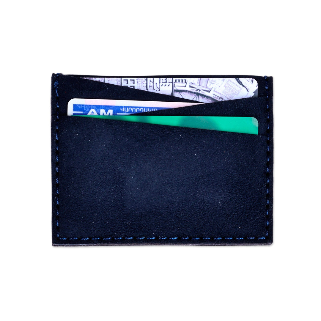 Navy Suede Card Holder Accented with an Armenian Bird Letter - Days of Enchantment